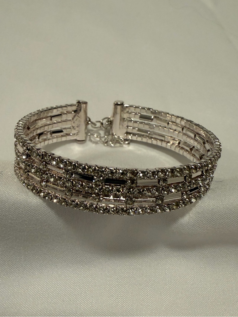 Silver Crystal Multi-Row Bracelet - Elegant Women's Jewelry